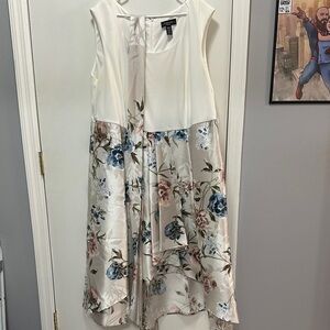 R&M Richards High Low Floral Dress - Cream and Blue
